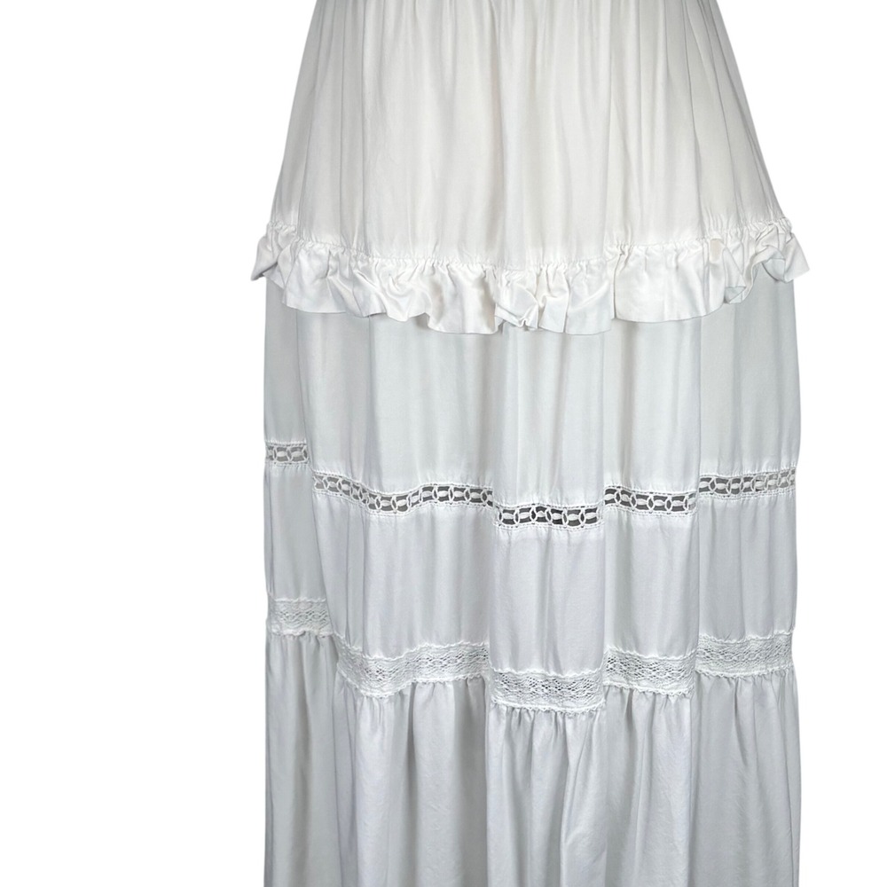 A Loves A Tiered Midi Dress Women S White Lace Trim Ruffle Cottagecore Boho - Picture 4 of 8